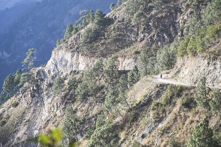 The roads wind deliberately — endless bends, gradual climbs, narrow ridgelines, and high passes suspended between sky and earth. On hairpins and technical sections, the Himalayan 450’s wide handlebars and balanced chassis provide reassuring stability. Its torque-rich delivery pulls cleanly uphill without strain.
